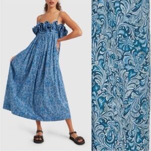 NACKIYE Blue Cotton Paisley Maxi Dress Medium